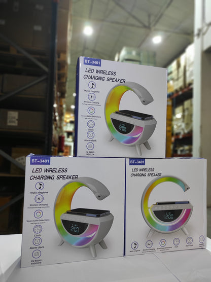 Altavoz Bluetooth G - Cargador inalámbrico + Lámpara LED + Reloj despertador